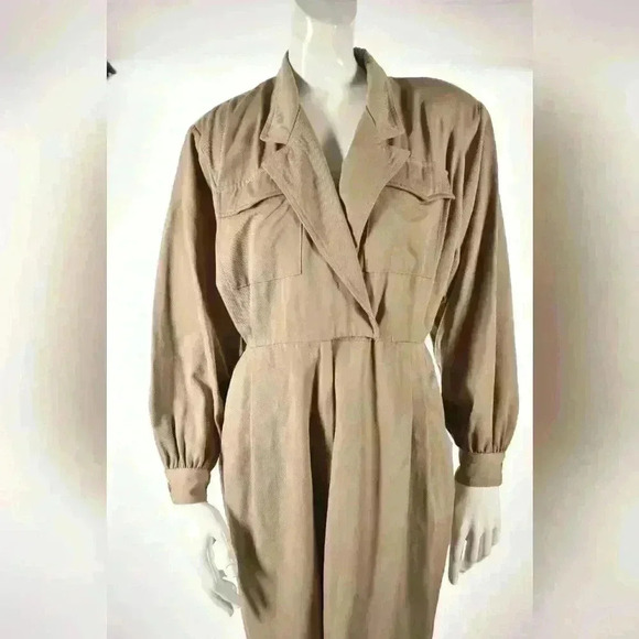 1980s BERGDORF GOODMAN Beige Tan Wool Mechanic Jumpsuit 12US  USA - Picture 4 of 8